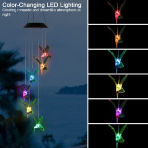 Solar Hummingbird Wind Chime – Color-Changing Garden Light