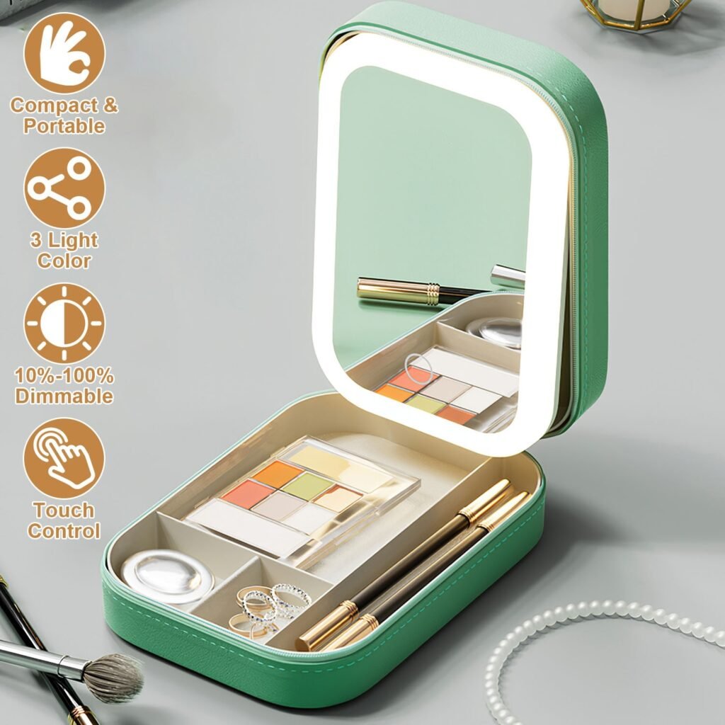 travel makeup bag with LED mirror